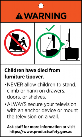 Example warning label for category 2 furniture