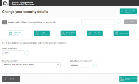 AssociationsOnline security details update