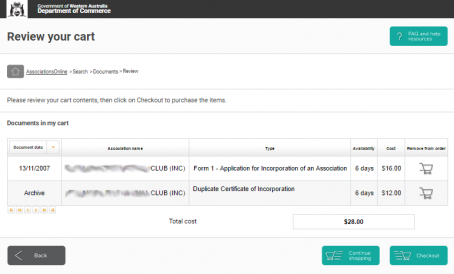 AssociationsOnline Review cart