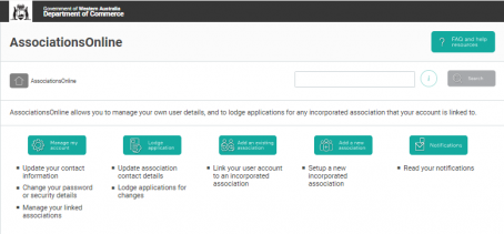 AssociationsOnline Home screen