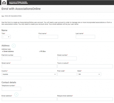 AssociationsOnline enrol screen