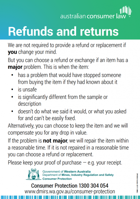 Refunds and returns sign